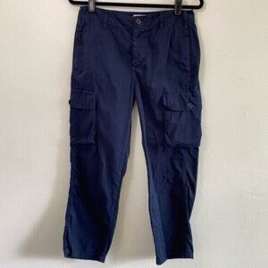 FRAME Denim Utility Cargo Flat Front Pants 26 Navy Blue Cotton Straight Leg $278